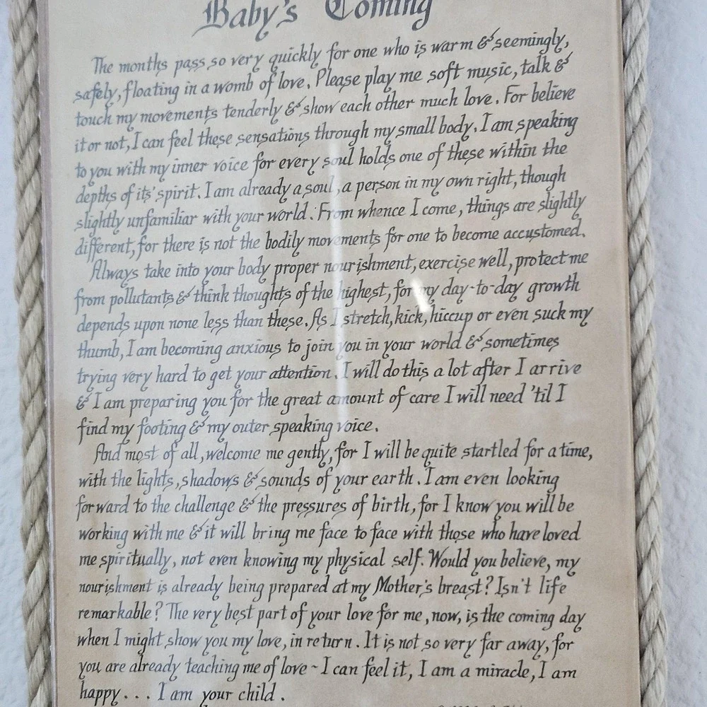 Baby Coming Poem by Carol FITCHETT, 1982, The SCROLL SHOP Inc Boho Chic‎ Decor
